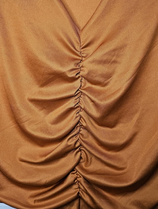A New Day Ruched Bodysuit Size Large Burnt Orange Deep V Neck Long Sleeve Office - Picture 4 of 9